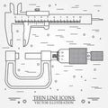 Set vector thin line icons caliper and micrometer. For web desi