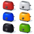 A set of the vector toasters of different color isolated on a white background