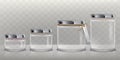 Set of vector transparent glass jars for storage of food products, canning and preserving,