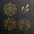 Set of vector transparent gold fireworks - celebration decorative effects Royalty Free Stock Photo