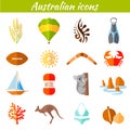 Set of vector travel Australian icons. Royalty Free Stock Photo