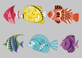 set vector tropical fish with ornament, decorative Royalty Free Stock Photo