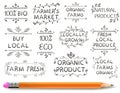 Set of VECTOR typographic elements. Farmers market, farm fresh eco food. Hand-drawn set on white background and