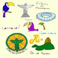 Set of vector various stylized color illustration of Rio de Janeiro