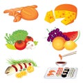 Set of vector various tasty food on white background