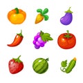 Set of vector vegetables and berries for farm games.