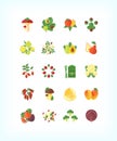 Set of vector vegetarian organic food. Flat fruit and vegetables icon set.