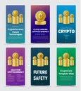 Set of vector vertical banners for crypto currency with different gold coins. Royalty Free Stock Photo