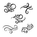 Set of vector vintage line elegant dividers and separators, swirl and corner decorative ornaments. Floral line filigree