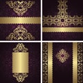 Set of vector vintage luxury cards with seamless backgrounds Royalty Free Stock Photo