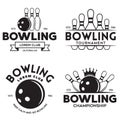 Set of vector vintage monochrome style bowling logo, icons and symbol Royalty Free Stock Photo