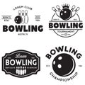 Set of vector vintage monochrome style bowling logo, icons and symbol Royalty Free Stock Photo