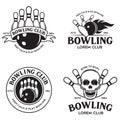 Set of vector vintage monochrome style bowling logo, icons and symbol Royalty Free Stock Photo