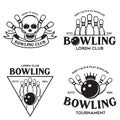 Set of vector vintage monochrome style bowling logo, icons and symbol Royalty Free Stock Photo