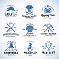 Set of Vector Vintage Nautical and Marine Labels Royalty Free Stock Photo