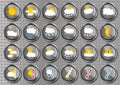 Set of 24 vector weather realistic metallic chrome flat round icons on modern metal background Royalty Free Stock Photo