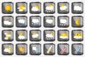 Set of 24 vector weather realistic metallic chrome flat square icons on white background