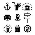 A set of vector icons for travel and leisure. Tourism and camping. Royalty Free Stock Photo