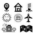 A set of vector icons for travel and leisure. Tourism and recreation. Royalty Free Stock Photo