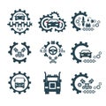 A set of vector logos of transport and auto parts.