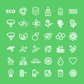 Set of vector White Eco Icons on green in flat thin line style. Ecology, Nature, Energy, Environment and Recycle Icons Royalty Free Stock Photo