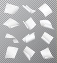 Set of vector white empty papers flying or falling in different positions with curled and twisted edges isolated on transparent Royalty Free Stock Photo