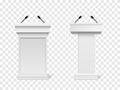 Set of Vector White Podium Tribune Rostrum Stand with Microphones Isolated Royalty Free Stock Photo