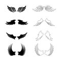 Set of vector wings - decorative design elements - black silhouettes Royalty Free Stock Photo