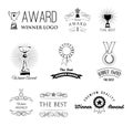 Set of vector winner logos and design elements. Victory trophies and awards. Vintage Vector. Royalty Free Stock Photo