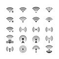 Set of vector wireless icons for wifi remote control access and radio communication