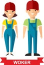 Set of vector worker man and worker woman Royalty Free Stock Photo