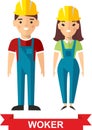 Set of vector worker man and worker woman Royalty Free Stock Photo