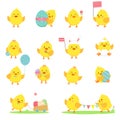 Set of vector yellow chickens
