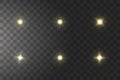 Set of Vector yellow glowing light effect stars bursts with sparkles on transparent background. Transparent stars Royalty Free Stock Photo