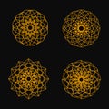 Set of vector yellow lace round ornaments and patterns. Collection of Indian ornamental mandalas