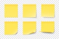 Set of vector yellow paper adhesive stickers Royalty Free Stock Photo