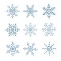 Set of vectors snowflakes on white isolated background. Royalty Free Stock Photo