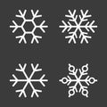 Set of vectors snowflakes. Winter set white isolated silhouette icon on black background. Line art Royalty Free Stock Photo