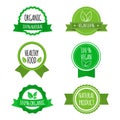 Set of vegan badges, icons, labels. Organic, healthy food logos for cafe, restaurants, products packaging. Vector