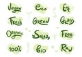 Set of Vegan, eco, bio, organic, fresh, natural, microgreen isolated lettering