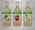 Set of vegan labels. Vegetarian menu design with vegan meals. Restaurant menu