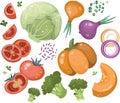 set of vegetable icons in cartoon style. Vector collection for farm products, restaurant menus, trade labels and recipes Royalty Free Stock Photo