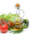 Set vegetable and jug of vegetable oil isolated Royalty Free Stock Photo