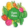 Set of vegetables, carrot, potato, beet, pepper, broccoli, avocado, onion, caigua for vegan menu