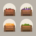 Set of vegetables in flat style. Vector illustration of wooden b