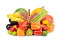 Set of vegetables and fruits in a wicker basket isolated on white background Royalty Free Stock Photo