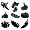 Set of vegetables icons in black color