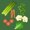 Set of vegetables isolated. Healthy food. Tomato, asparagus, carrot, cauliflower, broccoli, iceberg lettuce