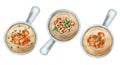 Set of vegetarian creamy soups with chanterelle mushrooms or champignons