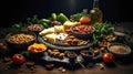 Farm-Fresh, Colorful Vegetable Still Life: Appetizing and Delicious Nutrition for Healthy Eating on a dark background